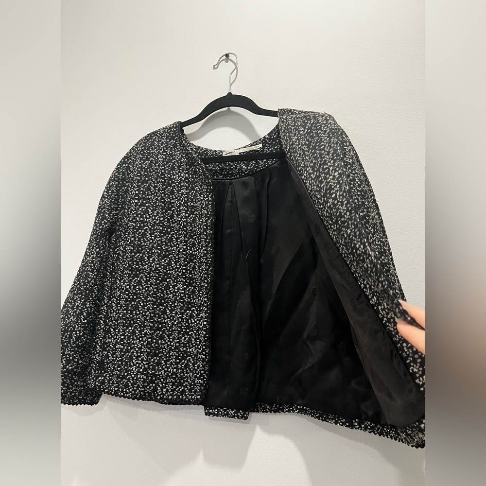 Vintage Black White Tweed Textured Short Classic Swing Trapeze Jacket Medium 10 - Picture 3 of 7